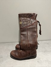 Joules Leather Riding Boots Embroidered Distressed Brown Women's Size UK4