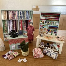 Dolls House Haberdashery Shop Displays Fabric Cushion Button Basket Lace Ribbon
