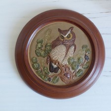Studio Pottery Owl Wall Plaque Wall Hanging Round D 22cm Woodland Birds Signed
