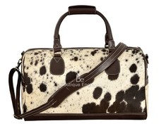 New Men's Large Real COW Fur Brown Real Cow Hide Leather Weekend Holdall Bag