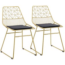 Dining Chairs Set of 2, Metal Wire Kitchen Chairs with Back - Gold Tone
