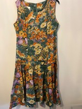 Vintage 1980s Drop Waist Dress Floral By Glenar London W1