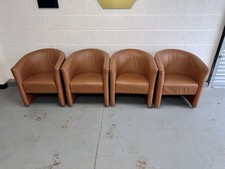 4 x Orange Box tan napa leather tub chairs 
