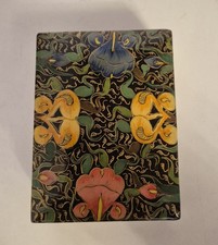 Vintage Kashmir Lacquered Paper Mache Trinket Box Rectangle Shape Floral Design