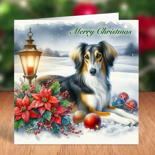 Saluki dog christmas card - saluki,