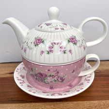 Pink Floral Tea Set For One Porcelain Pot Cup And Saucer 5"