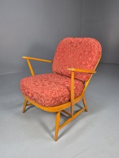 Vintage Ercol Windsor Arm Chair Beech Red Fabric Retro  EB10290 MNOR