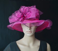 Women's Hat PINK Edge Black Organza Occasion Bow Organza Wedding NEW