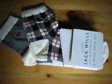 JACK WILLS 2 PAIRS LADIES ANKLE SOCKS RRP£12.50 BLACK CHECK PULLBOROUGH lot B