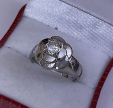 Vintage QVC Diamonique White Clear CZ Sterling Silver 925 Flower Head Ring P