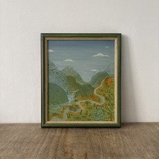 Abstract Pointillism Acrylic on Board Mountains Scenic Landscape Painting Signed