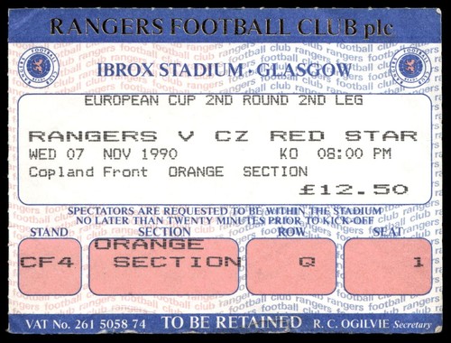 Ticket 1990 rangers red - rangers, vs.