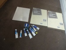 Joblot of watercolour paint tubes and three non-reflective glass panels
