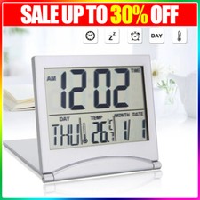 Digital LCD Folding Desktop Travel Alarm Clock Calendar Temperature Snooze Clock
