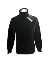 White Of Hawick 36” Uk XS/ Small Black 100%  Wool Polo Roll Neck Jumper Scotland