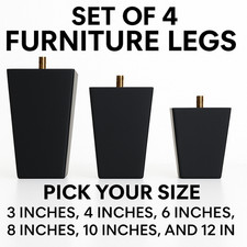 Black Square Furniture Legs Set of 4, 3 4 5 6 8 10 12 in Wood Feet Replacement