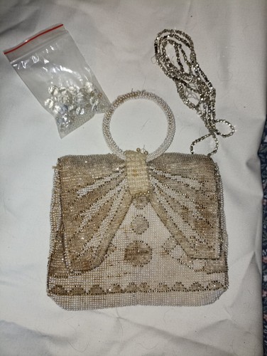 Antique clutch bag beaded - bag,,
