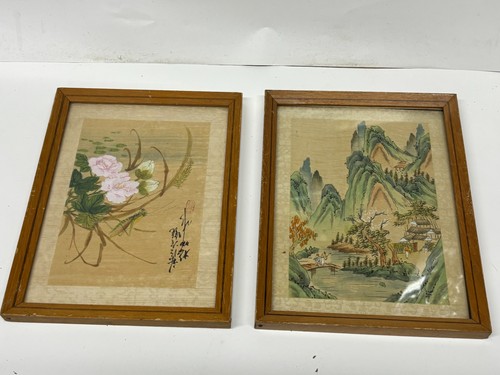 Pair pictures painted on - pair, of