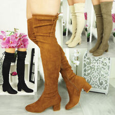 Ladies Thigh High Boots Womens Over The Knee Long Zip Lace Up Block Heel Shoes