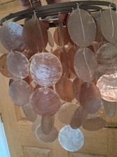 Capiz 3 Tier Shell Brass Pendant Light Shades X2 Waterfall Chandelier Brown 