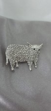Highland Cow Silver Crystal Brooch Pin.