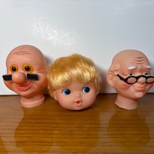 Vtg Rubber Doll Heads Lot Old