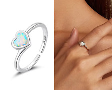 Real 925 Sterling Silver Ring Fire Opal Heart Love Stacking Dainty Minimalist
