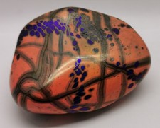 Vtg 2008 Siddy Langley Cobalt Blue & Orange Pebble Stone Glass 10½cm Paperweight