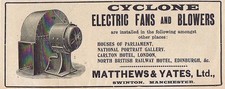 Matthews & Yates Ltd, Swinton; Electric Fans - Antique Engineering Advert 1904
