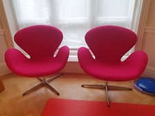 2x Arne Jacobsen For Fritz Hansen Style Swivel Swan Chairs In Fuchsia Pink