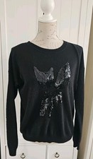 Topshop Black Jumper With Sequin Fox Size 10
