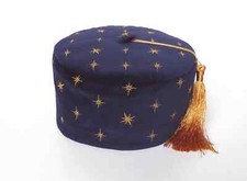 Embroidered Velvet Smoking Cap Navy Blue with Gold Stars Handmade to Order