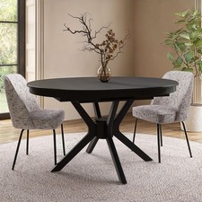 Large Black Wooden Extendable Round to Oval Dining Table - Seats 4 - 6 -  KAE003