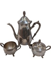 Vintage Silver Tea Set With Teapot Sugar Bowl And Creamer
