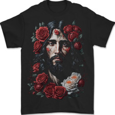 Jesus Christ With Roses Mens T-Shirt 100% Cotton