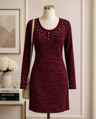 Tacera burgundy sweater dress - tacera,