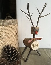 Handmade Log Reindeer Christmas Wooden Rudolph  personalised to your choice