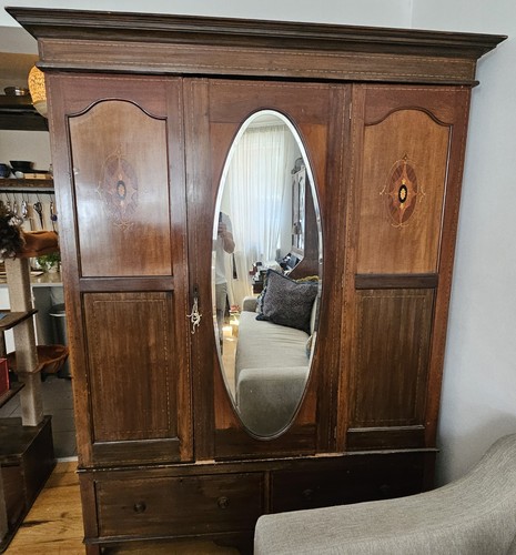 Edwardian oval mirror wardrobe - mirror,