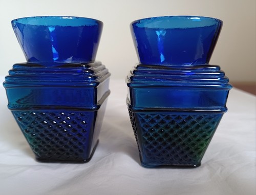 Pair small antique cobalt blue