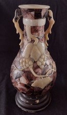 Chinese Antique Carved Soapstone Mother of Pearl Abalone Shell Mosaic Vase