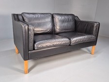 Vintage Danish 2 Sesat Black Leather Sofa Borge Mogensen Style 1970s EB9075 M2SS