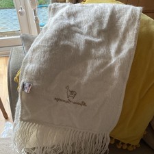 Alpaca Camargo Embroidered Fringed Rectangle Scarf Ivory 70x9 1/2 Inches Wool  D