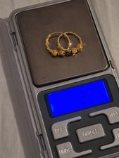 22ct Gold Hoop Earrings with Ornate Bead 14mm with gift box. 2.25 gram weight.