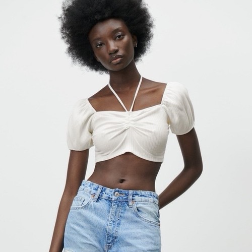 Zara white ribbed puff - zara,