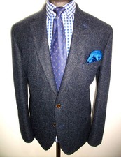 MARKS SPENCER MOON TWEED WOOL Hacking Norfolk JACKET BLAZER 48 Blue SPORTS COAT