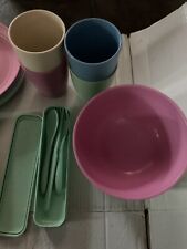 Wheat Straw Unbreakable Dinner Plate Set,4 Round Dishes, Spoons Forks Tableware 