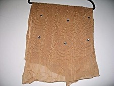 pashmina Shawl- wrap- cover-up- diamante crinkle chiffon deep beige sheer - new 