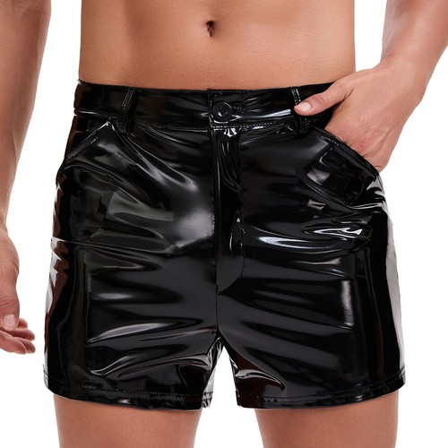 Mens faux leather shorts - mens, shiny