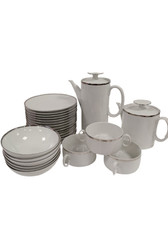 Thomas Germany White Porcelain Dinner Set with Silver Trim Pre-Loved Kitchenware