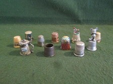 Collection 12 Vintage Metal Sewing Thimbles - Silver Pewter MOP Metal Job Lot
